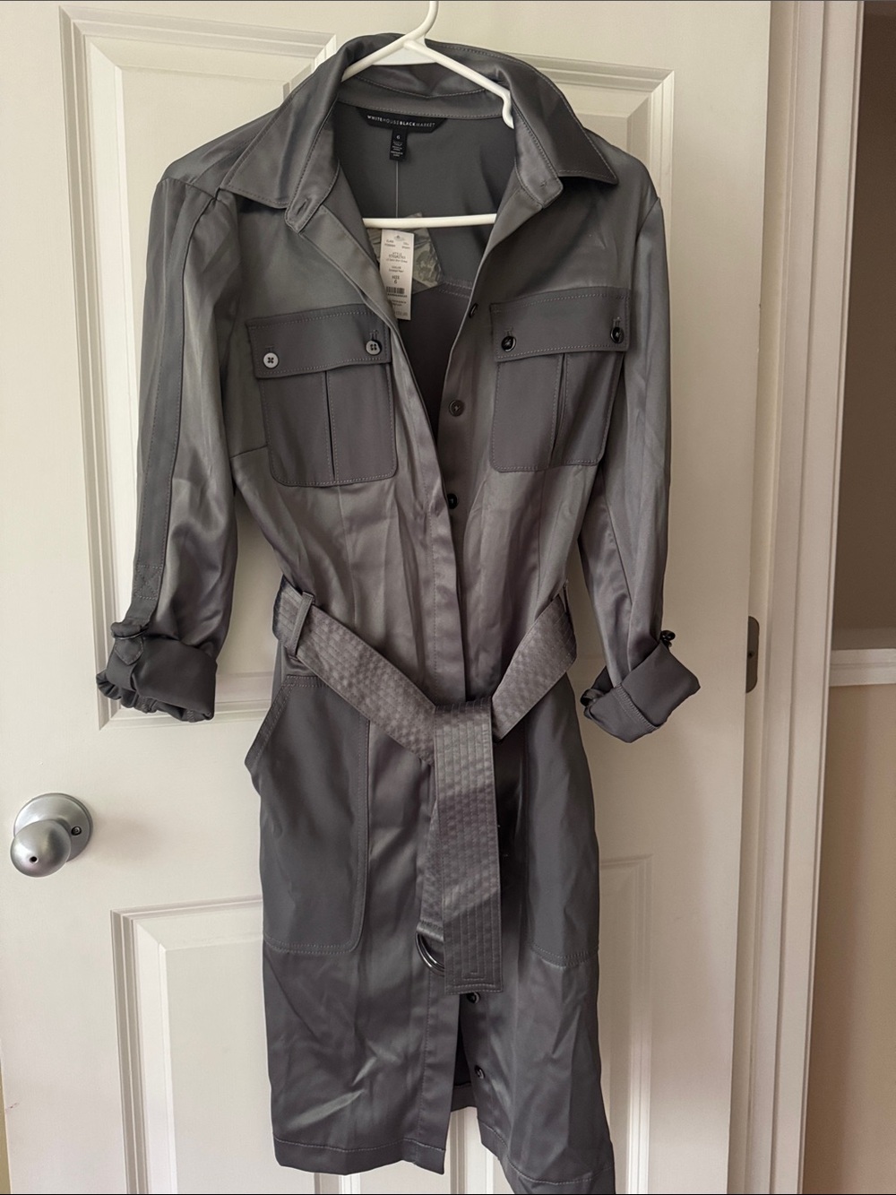 White House Black Market Gray Utility Trench Dress